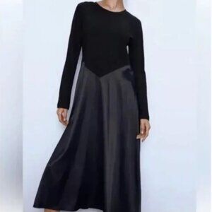 NWT Zara Black Long Sleeve Midi Dress - Sleek Minimal Silhouette